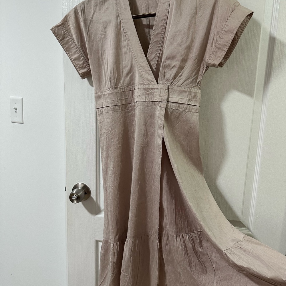 Nordstrom’s Calypso Elegant Beige Silk Wrap Dress